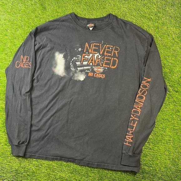Harley-Davidson Other - Y2K Harley Long Sleeve Never Faked XL Sleeve hits skull biker